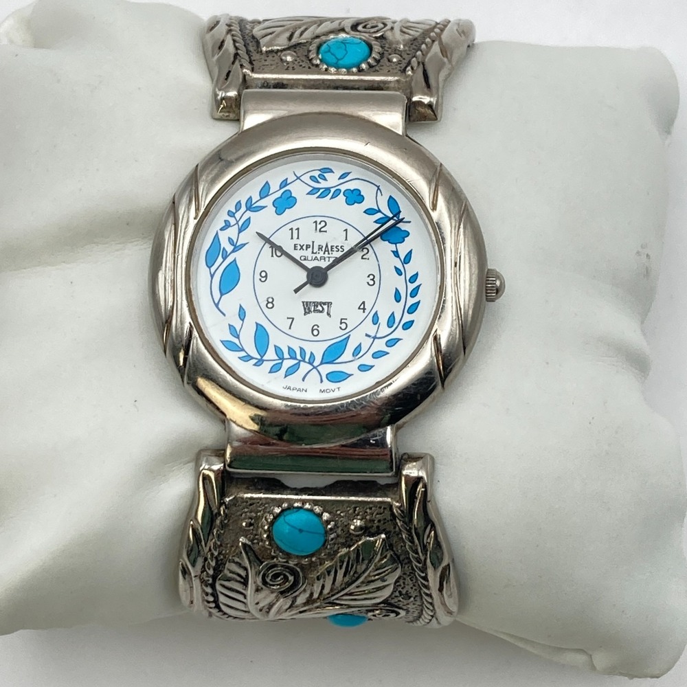 Vintage LA Express Women's Watch 36mm Silver Tone Southwest Wide New Battery